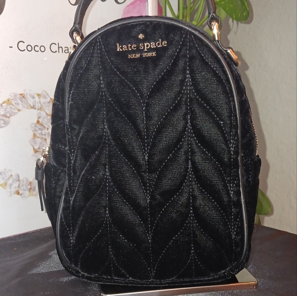 black crushed velvet mini backpack Kate Spade EUC++ Briar Lane Crushed Black Velvet Mini Backpack